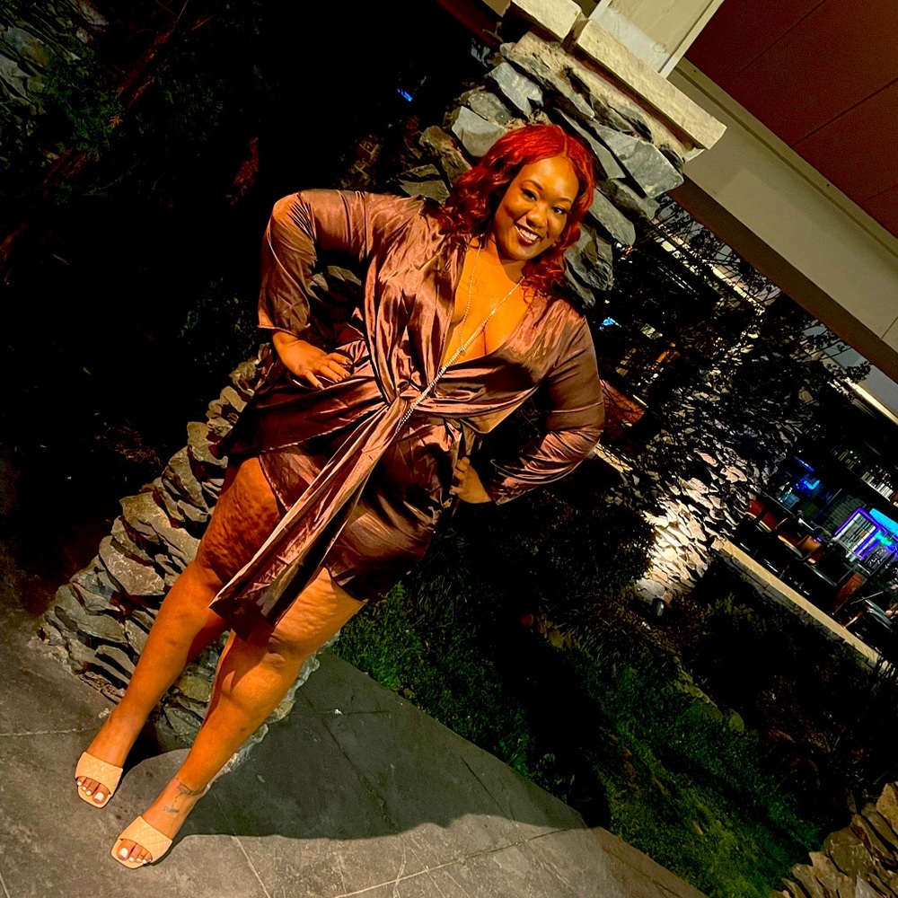 plus size brown satin dress